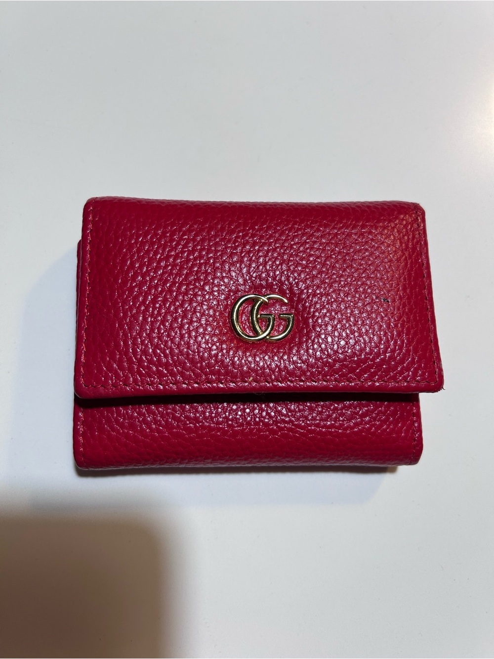 Gucci Hot red Pebbled Leather Mini Wallet with Gold Double G